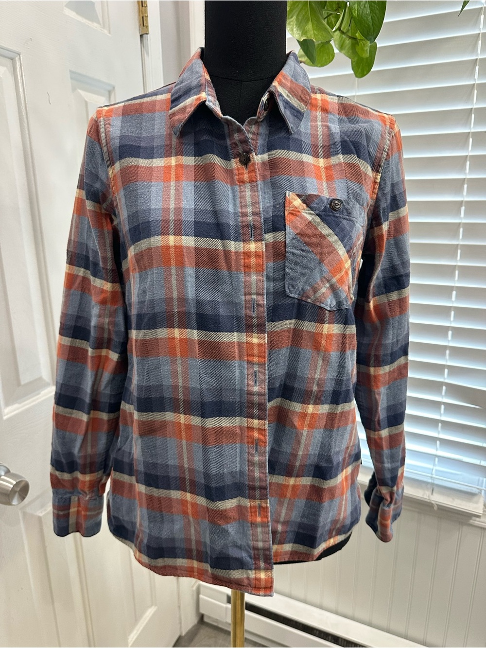 Patagonia Blue and Orange Plaid Button-Down Shirt